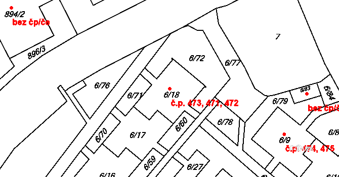 Neštěmice 471,472,473, Ústí nad Labem na parcele st. 6/18 v KÚ Neštěmice, Katastrální mapa