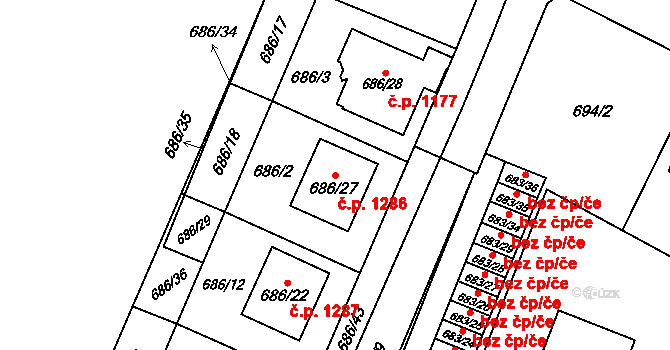 Žamberk 1286 na parcele st. 686/27 v KÚ Žamberk, Katastrální mapa