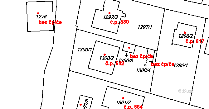 Proboštov 512 na parcele st. 1300/2 v KÚ Proboštov u Teplic, Katastrální mapa