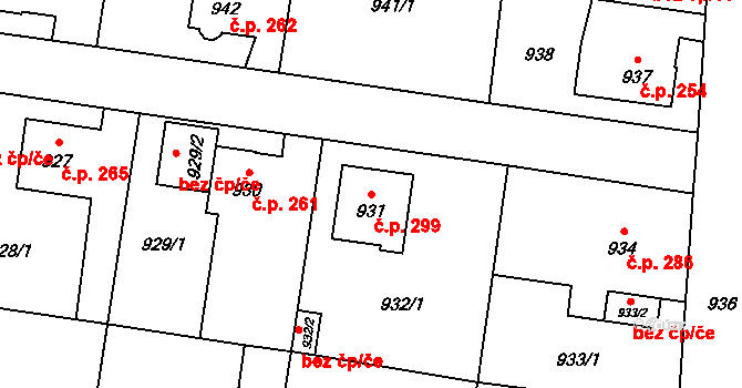 Pudlov 299, Bohumín na parcele st. 931 v KÚ Pudlov, Katastrální mapa