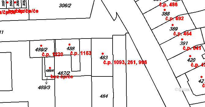 Černovice 261,996,1093, Brno na parcele st. 483 v KÚ Černovice, Katastrální mapa