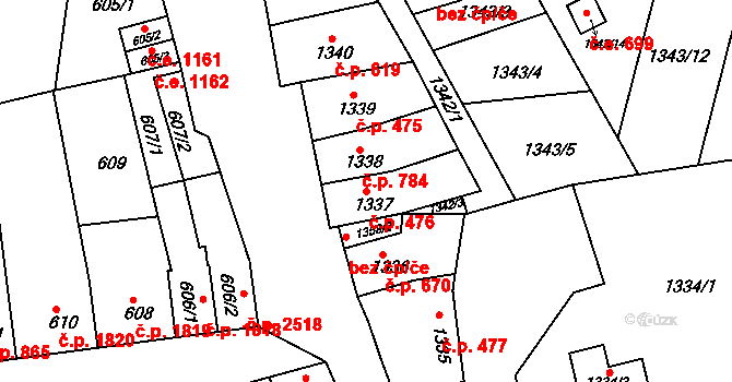 Líšeň 476, Brno na parcele st. 1337 v KÚ Líšeň, Katastrální mapa