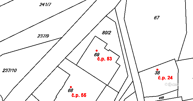 Osiky 53 na parcele st. 69 v KÚ Osiky, Katastrální mapa