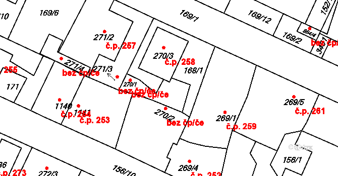 Nový Bydžov 258 na parcele st. 270/3 v KÚ Nový Bydžov, Katastrální mapa
