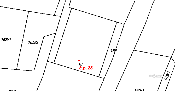 Mníšek 25, Stříbřec na parcele st. 13 v KÚ Mníšek, Katastrální mapa