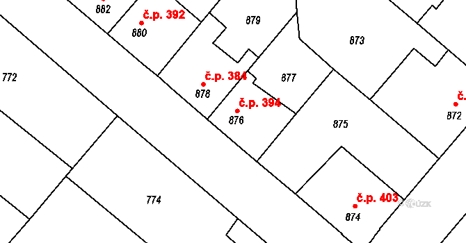 Suchdol nad Lužnicí 394 na parcele st. 876 v KÚ Suchdol nad Lužnicí, Katastrální mapa