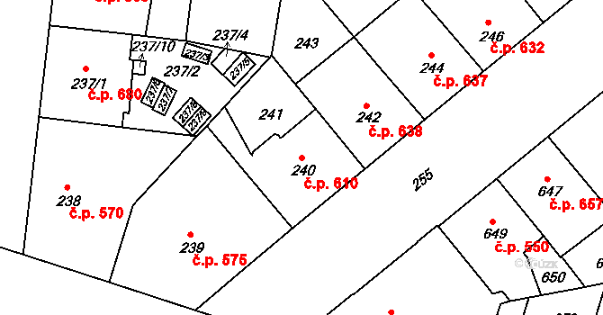 Žižkov 610, Praha na parcele st. 240 v KÚ Žižkov, Katastrální mapa