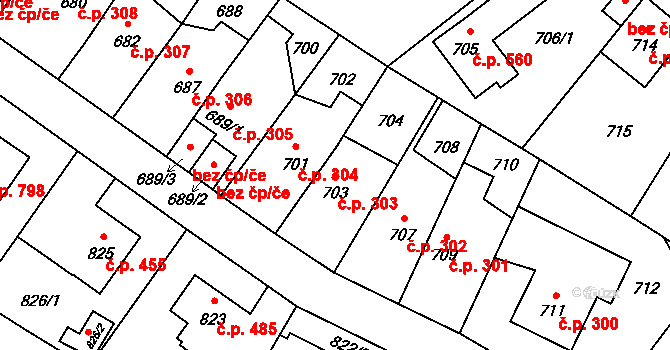 Ruzyně 303, Praha na parcele st. 703 v KÚ Ruzyně, Katastrální mapa