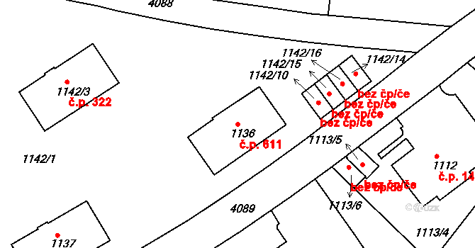 Dejvice 611, Praha na parcele st. 1136 v KÚ Dejvice, Katastrální mapa
