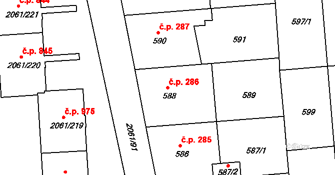 České Budějovice 2 286, České Budějovice na parcele st. 588 v KÚ České Budějovice 2, Katastrální mapa
