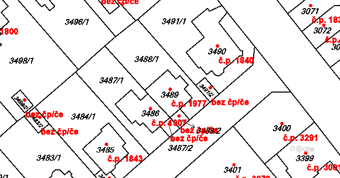 Chomutov 1977 na parcele st. 3489 v KÚ Chomutov I, Katastrální mapa
