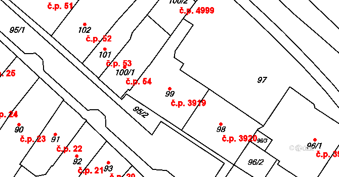 Chomutov 3919,3920 na parcele st. 99 v KÚ Chomutov I, Katastrální mapa