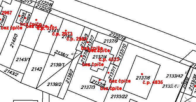Chomutov 4523 na parcele st. 2137/4 v KÚ Chomutov II, Katastrální mapa