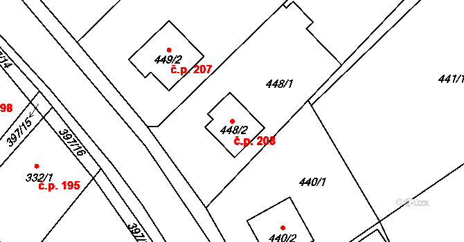 Pražské Předměstí 208, Bílina na parcele st. 448/2 v KÚ Bílina, Katastrální mapa