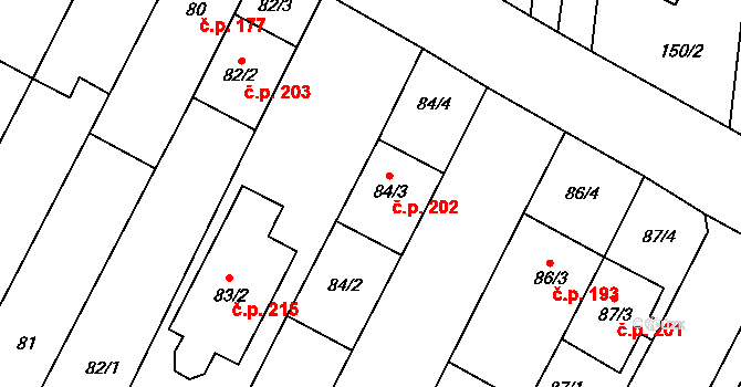 Kovalovice 202 na parcele st. 84/3 v KÚ Kovalovice, Katastrální mapa