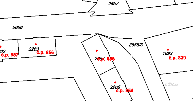 Prostřední Suchá 855, Havířov na parcele st. 2264 v KÚ Prostřední Suchá, Katastrální mapa