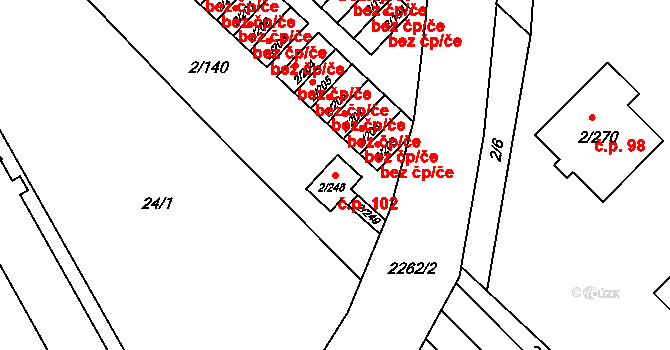 Staré Město 102, Třinec na parcele st. 2/248 v KÚ Třinec, Katastrální mapa