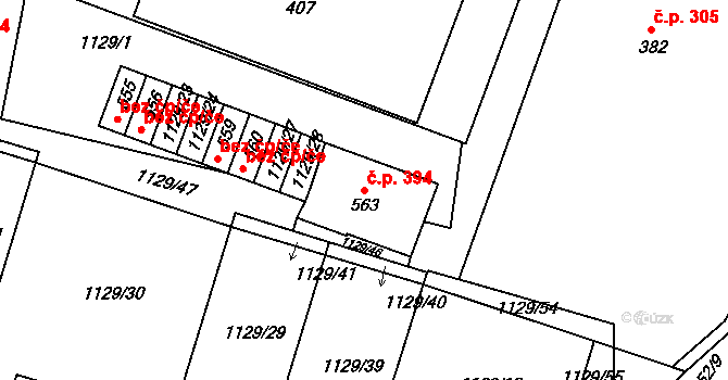 Doksy 394 na parcele st. 563 v KÚ Doksy u Kladna, Katastrální mapa