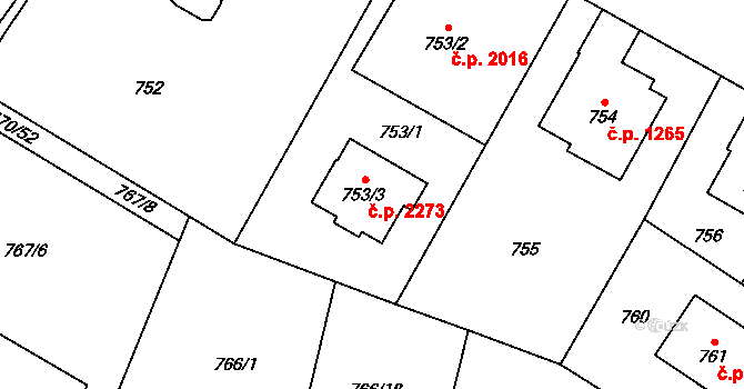 Libeň 2273, Praha na parcele st. 753/3 v KÚ Libeň, Katastrální mapa