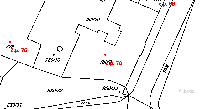 Lednice 70 na parcele st. 780/9 v KÚ Lednice na Moravě, Katastrální mapa