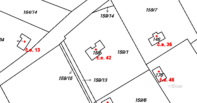 Nebřeziny 42, Plasy na parcele st. 156 v KÚ Nebřeziny, Katastrální mapa