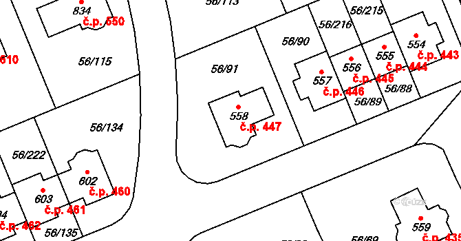 Hovorčovice 447 na parcele st. 558 v KÚ Hovorčovice, Katastrální mapa