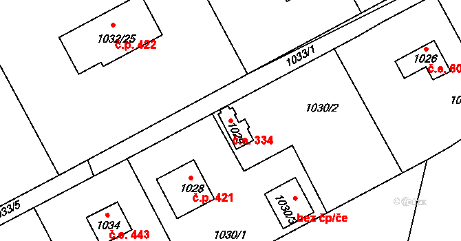 Lety 334 na parcele st. 1029 v KÚ Lety u Dobřichovic, Katastrální mapa