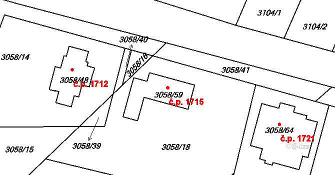 Bystřice nad Pernštejnem 1715 na parcele st. 3058/59 v KÚ Bystřice nad Pernštejnem, Katastrální mapa