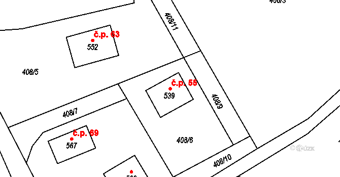 Čenkovice 55 na parcele st. 539 v KÚ Čenkovice, Katastrální mapa