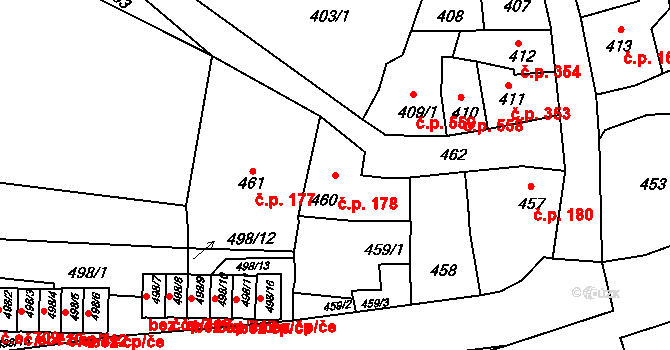 Předměstí 178, Litoměřice na parcele st. 460 v KÚ Litoměřice, Katastrální mapa