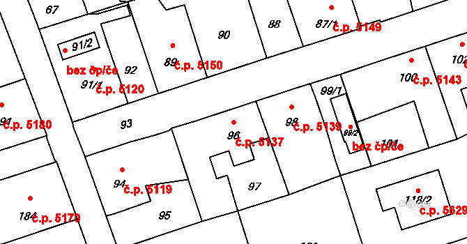 Třebovice 5137, Ostrava na parcele st. 96 v KÚ Třebovice ve Slezsku, Katastrální mapa