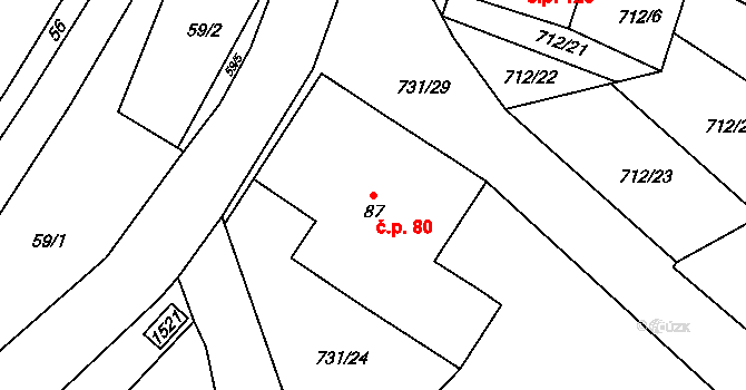 Sázava 80 na parcele st. 87/1 v KÚ Sázava u Žďáru nad Sázavou, Katastrální mapa