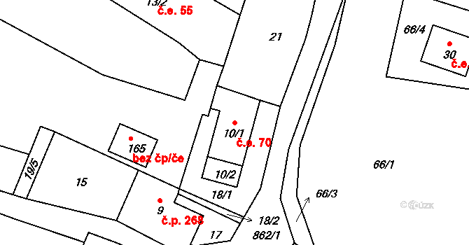 Bernartice 70 na parcele st. 10/1 v KÚ Bečkov, Katastrální mapa