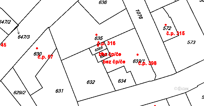 Liberec 40819515 na parcele st. 633/2 v KÚ Horní Růžodol, Katastrální mapa