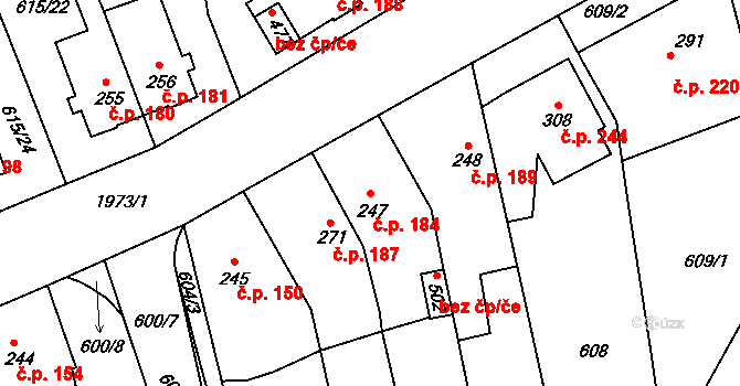Louky 184, Zlín na parcele st. 247 v KÚ Louky nad Dřevnicí, Katastrální mapa