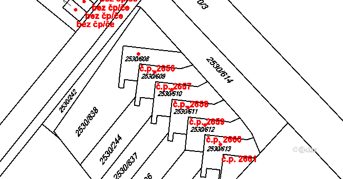 Předměstí 2658, Opava na parcele st. 2530/610 v KÚ Opava-Předměstí, Katastrální mapa