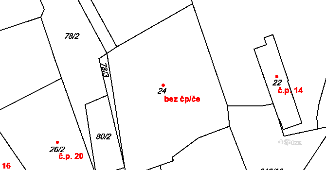 Boharyně 46455515 na parcele st. 24 v KÚ Trnava, Katastrální mapa