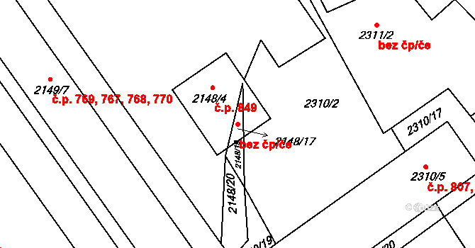 Dobruška 48208515 na parcele st. 2148/17 v KÚ Dobruška, Katastrální mapa