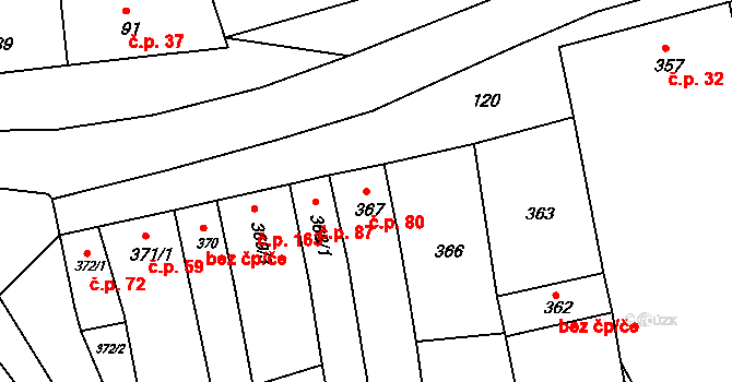 Marefy 80, Bučovice na parcele st. 367 v KÚ Marefy, Katastrální mapa