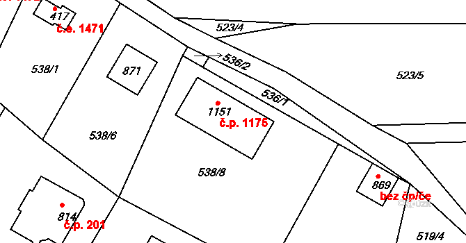 Ládví 1175, Kamenice na parcele st. 1151 v KÚ Ládví, Katastrální mapa