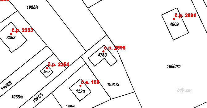 Rožnov pod Radhoštěm 2696 na parcele st. 4783 v KÚ Rožnov pod Radhoštěm, Katastrální mapa