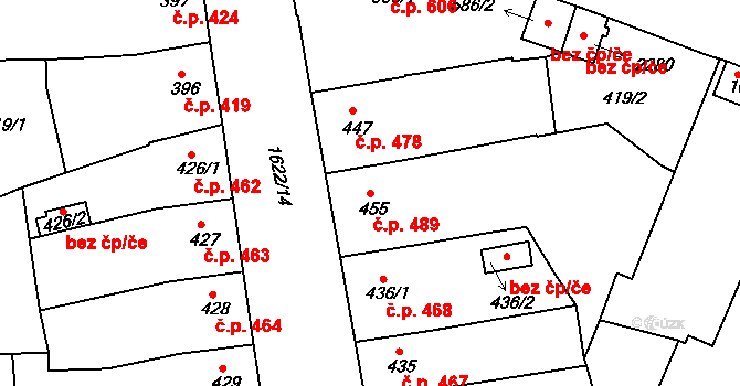 Milevsko 489 na parcele st. 455 v KÚ Milevsko, Katastrální mapa