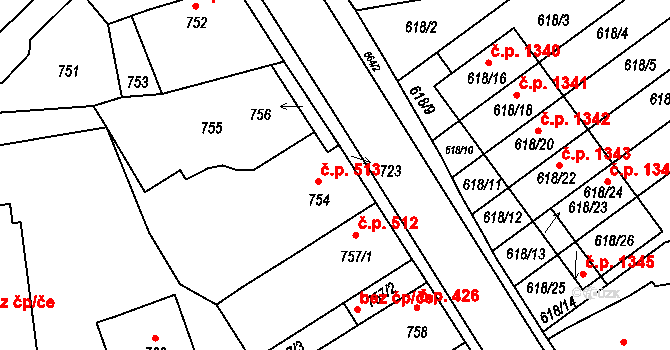 Třešť 513 na parcele st. 754 v KÚ Třešť, Katastrální mapa