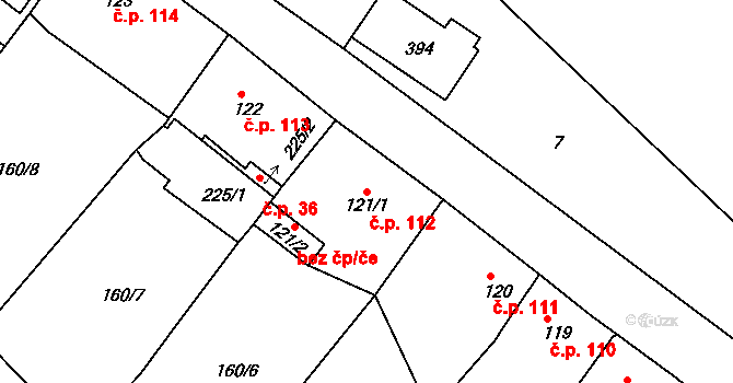 Dolní Bělá 112 na parcele st. 121/1 v KÚ Dolní Bělá, Katastrální mapa