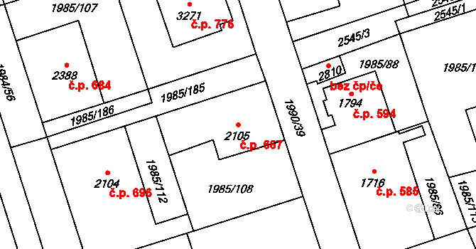 Beroun-Závodí 667, Beroun na parcele st. 2105 v KÚ Beroun, Katastrální mapa