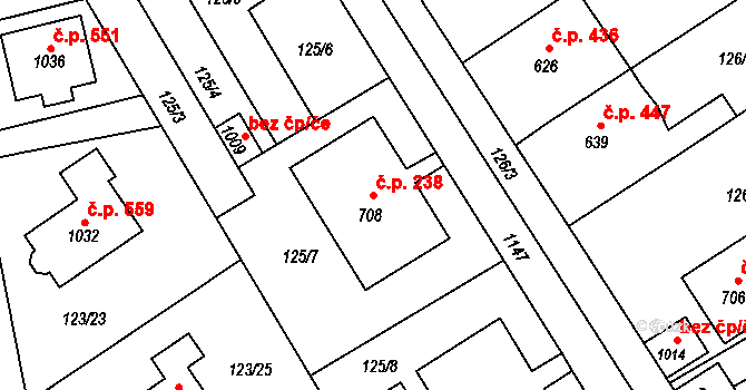 Kamenné Žehrovice 238 na parcele st. 708 v KÚ Kamenné Žehrovice, Katastrální mapa