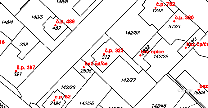Lobeček 323, Kralupy nad Vltavou na parcele st. 312 v KÚ Lobeček, Katastrální mapa