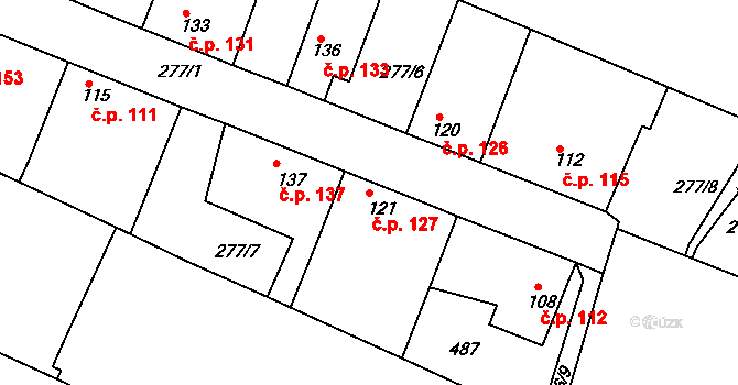 Neratovice 127 na parcele st. 121 v KÚ Neratovice, Katastrální mapa
