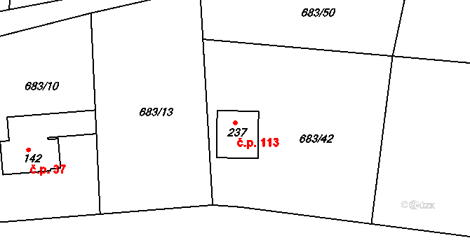 Pikovice 113, Hradištko na parcele st. 237 v KÚ Hradištko pod Medníkem, Katastrální mapa