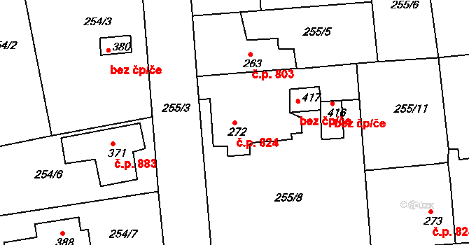 Rudná 824 na parcele st. 272 v KÚ Hořelice, Katastrální mapa